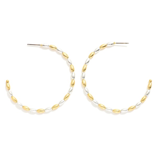 Wholesale oval Beaded Wire Hoop Earring Metal Tones L