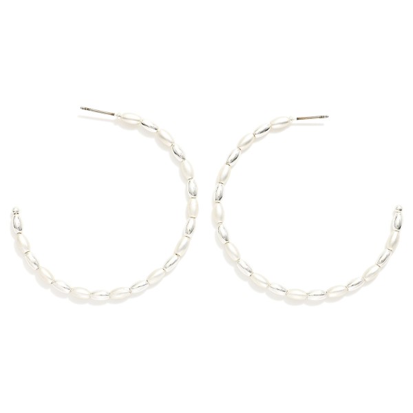 Wholesale oval Beaded Wire Hoop Earring Metal Tones L