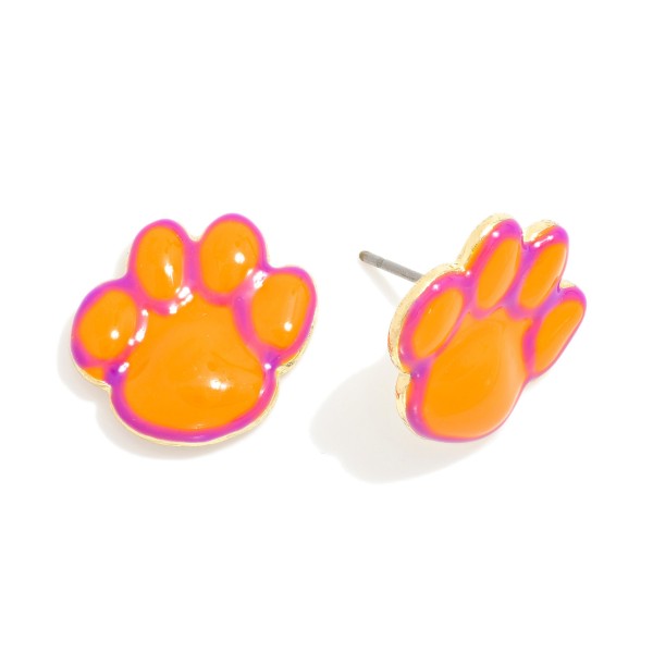 Wholesale painted Metal Paw Print Stud Earrings Gold Dipped L