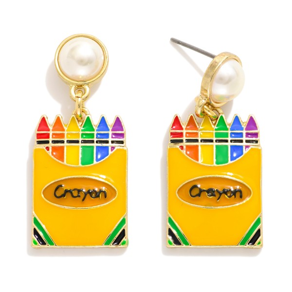 Wholesale enamel Crayon Box Post Drop Earrings Pearl Post Gold Dipped L