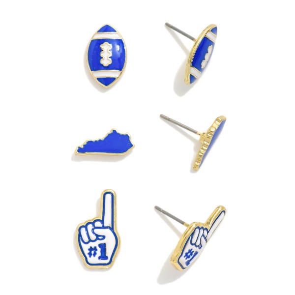 Set Of Three Enamel Stud Game Day Earrings 

- Approximately .50-.75" L