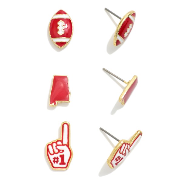Set Of Three Enamel Stud Game Day Earrings 

- Approximately .50-.75" L