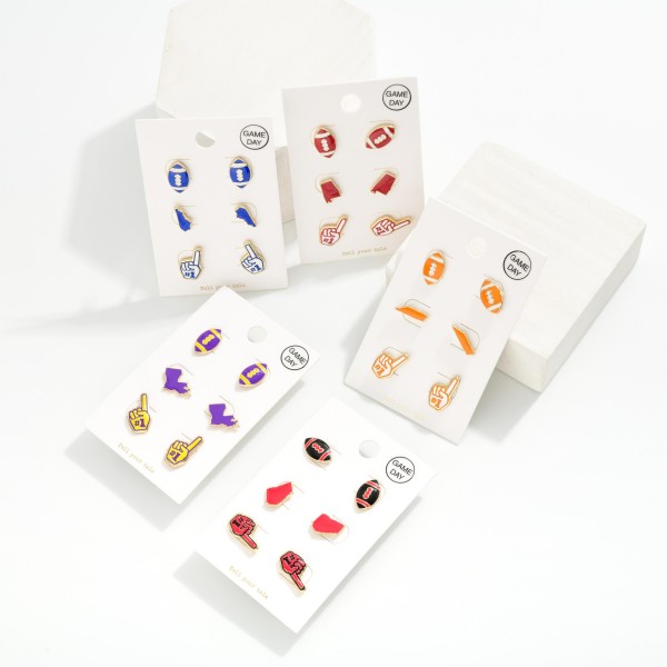Set Of Three Enamel Stud Game Day Earrings 

- Approximately .50-.75" L