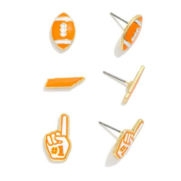 Wholesale set Three Enamel Stud Game Day Earrings L