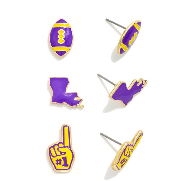 Set Of Three Enamel Stud Game Day Earrings 

- Approximately .50-.75" L