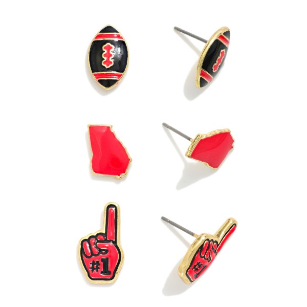 Set Of Three Enamel Stud Game Day Earrings 

- Approximately .50-.75" L