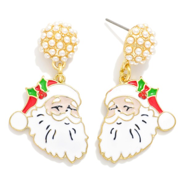 Enamel Christmas Santa Earrings With Pearl Studded Post Drop 

- Approximately 1.5" L

