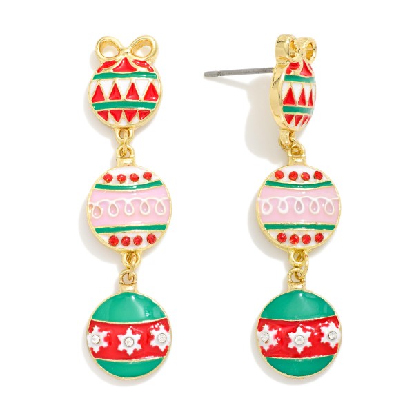 Linked Enamel Christmas Ornament Drop Earrings 

- Approximately 1.75" L