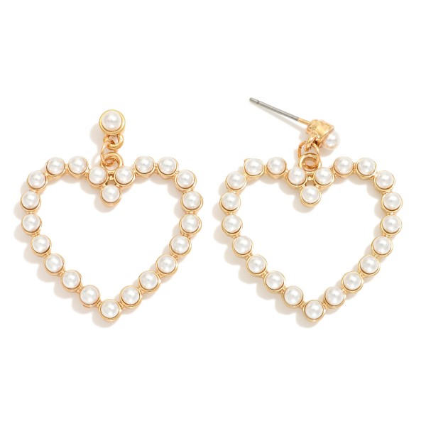 Wholesale pearl Studded Hollow Heart Post Drop Earrings D