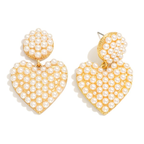 Wholesale pave Pearl Heart Post Drop Earrings D