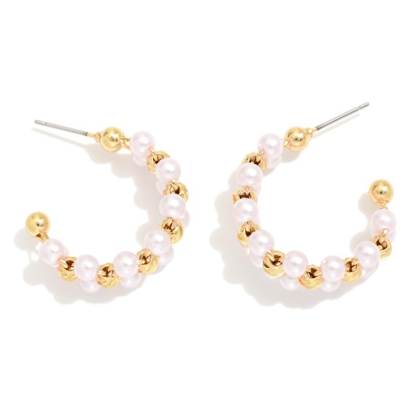 Wholesale beaded Hoop Earrings Pearls Metal Beads D Brass Base
