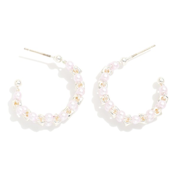 Wholesale beaded Hoop Earrings Pearls Metal Square Beads D Brass Base