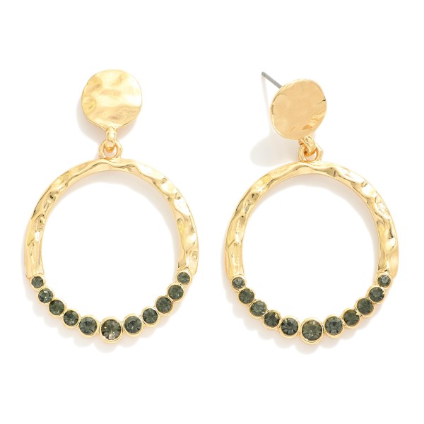 Wholesale metal Linked Hammered Circle Drop Earrings Rhinestone Circle L