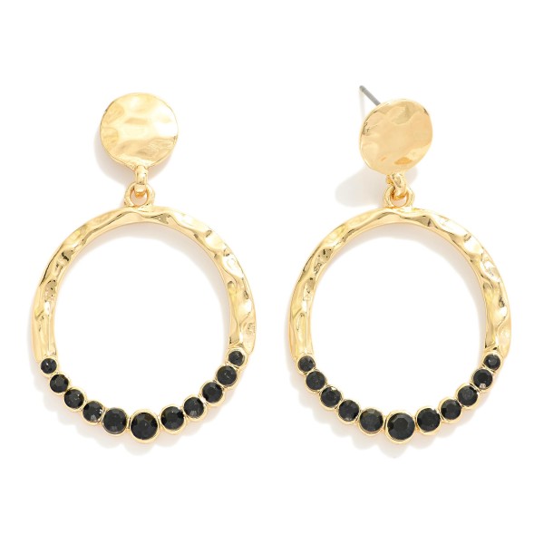 Wholesale metal Linked Hammered Circle Drop Earrings Rhinestone Circle L