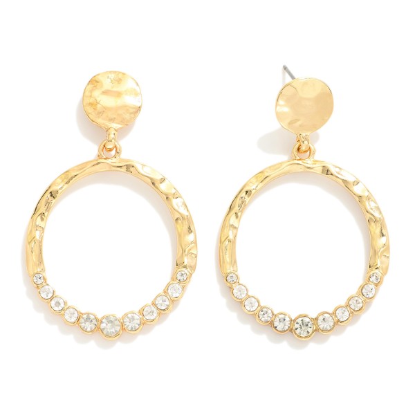 Wholesale metal Linked Hammered Circle Drop Earrings Rhinestone Circle L