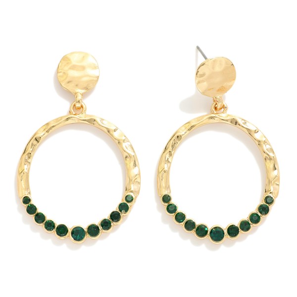 Wholesale metal Linked Hammered Circle Drop Earrings Rhinestone Circle L