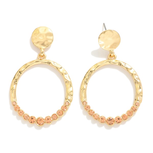 Wholesale metal Linked Hammered Circle Drop Earrings Rhinestone Circle L