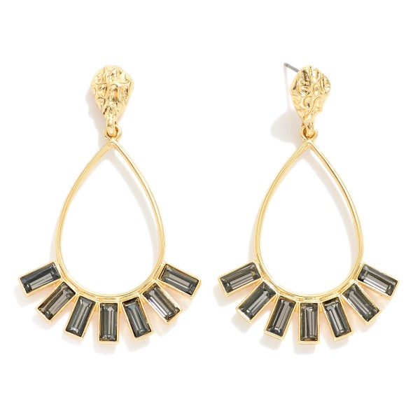 Wholesale hammered Metal Post Teardrop Drop Earrings Square Rhinestone Metal Bor