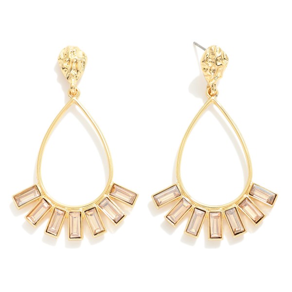 Wholesale hammered Metal Post Teardrop Drop Earrings Square Rhinestone Metal Bor