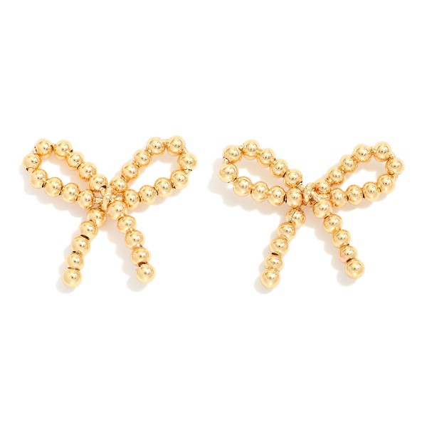 Metal Bead Bow Post Drop Earrings 
- Approximately 1" L
- Brass Base