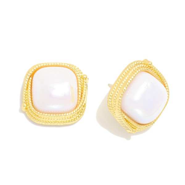 Wholesale iridescent Squared Stud Earring Metal Border