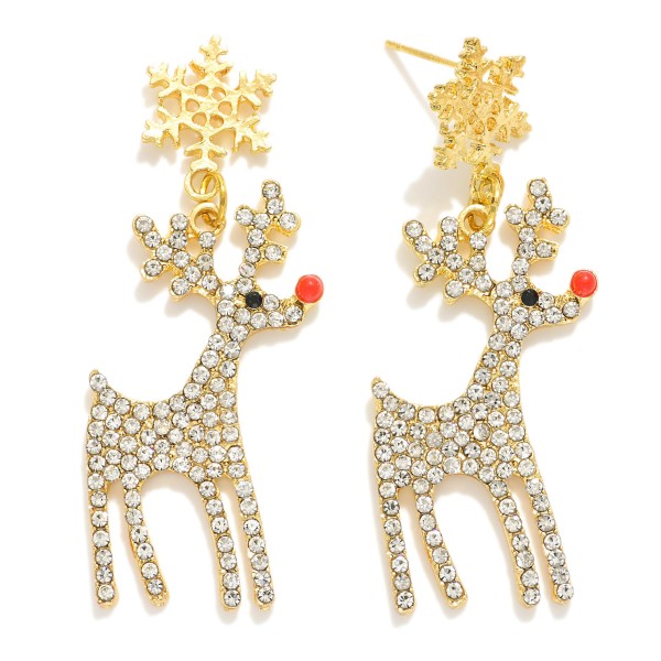 Wholesale rhinestone Christmas reindeer Drop Earring Snowflake Post L
