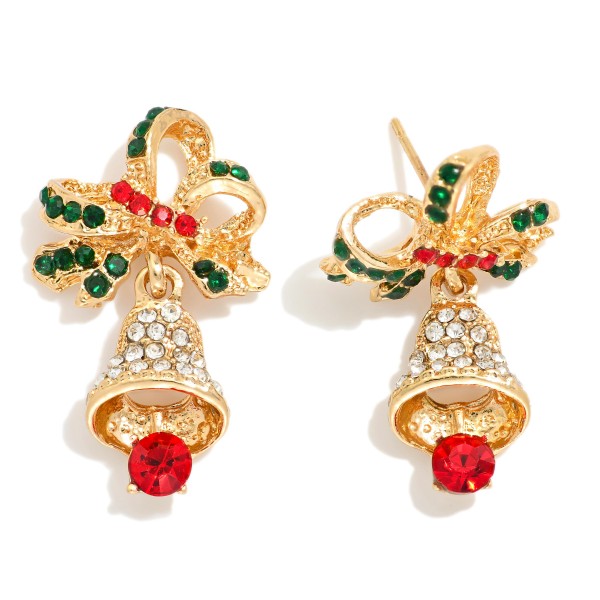 Wholesale rhinestone Studded Christmas Bell Post Drop Earrings L