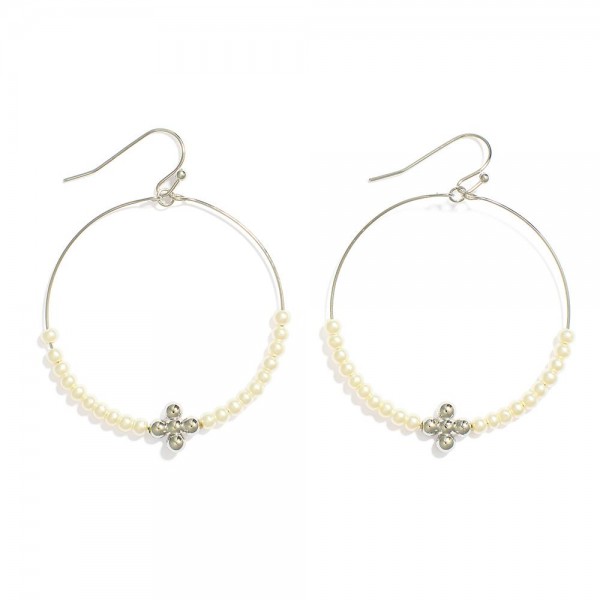 Wholesale pearl Beaded Wire Hoop Drop Earrings Bubble Criss Cross Detail L