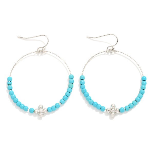 Wholesale beaded Wire Drop Hoop Earrings Metal Bubble Criss Cross Detail L