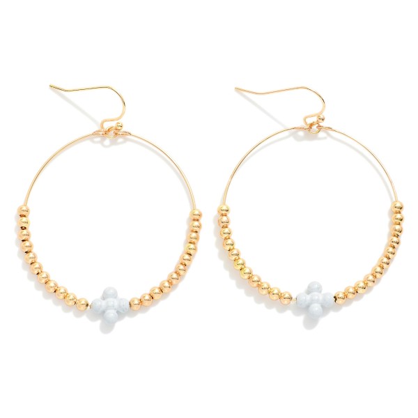 Wholesale metal Beaded Hoop Drop Earrings Bubble Criss Cross Accent