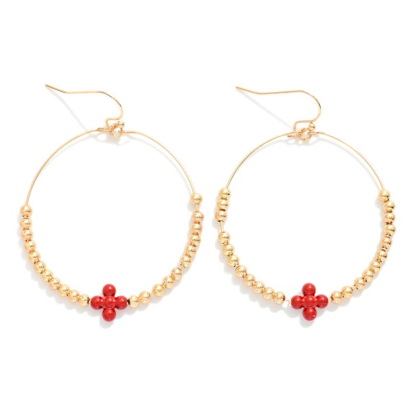 Wholesale metal Beaded Hoop Drop Earrings Bubble Criss Cross Accent