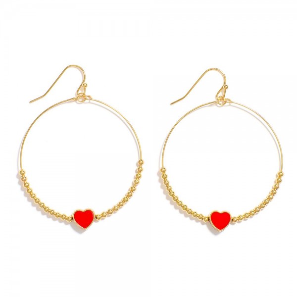 Wholesale metal Beaded Wire Hoop Drop Earrings Enamel Heart Detail L