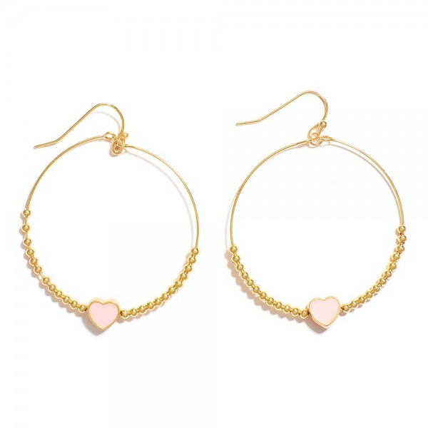 Wholesale metal Beaded Wire Hoop Drop Earrings Enamel Heart Detail L