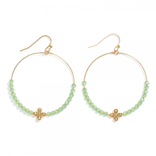 Wholesale beaded Drop Hoop Earrings Metal Bubble Criss Cross Detail L