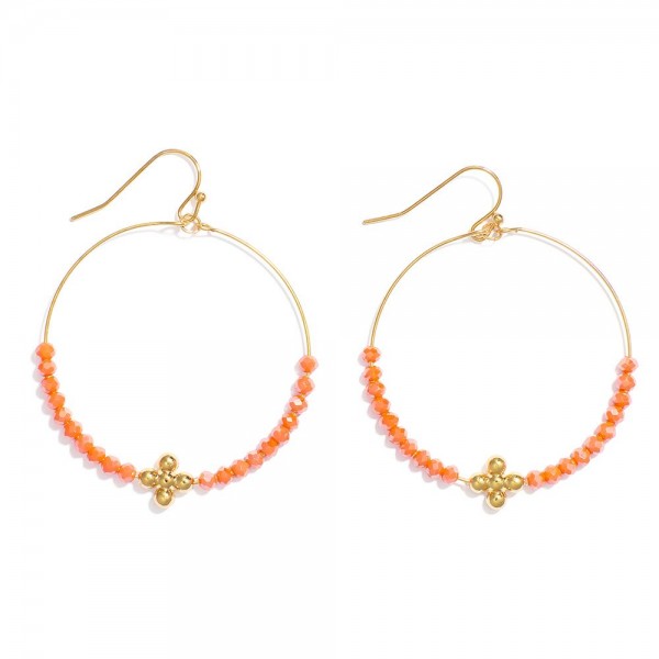 Wholesale beaded Drop Hoop Earrings Metal Bubble Criss Cross Detail L