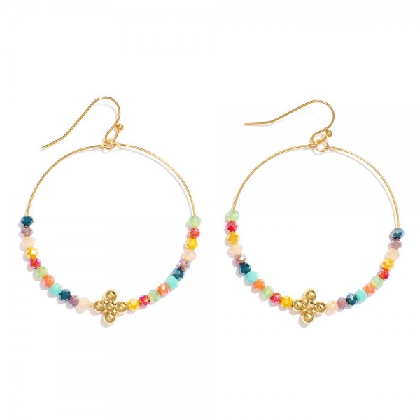 Wholesale beaded Drop Hoop Earrings Metal Bubble Criss Cross Detail L