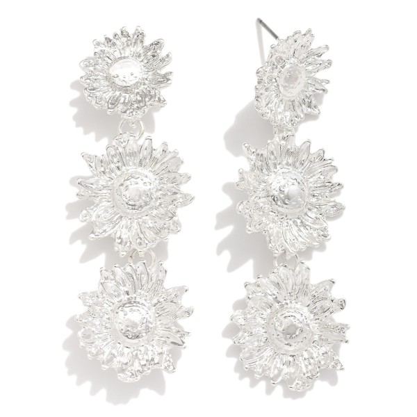 Wholesale linked Metal Sunflower Post Drop Earrings L