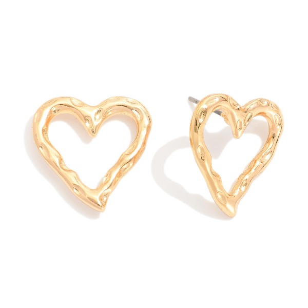 Wholesale hammered Metal Hollow Heart Large Stud Earrings L