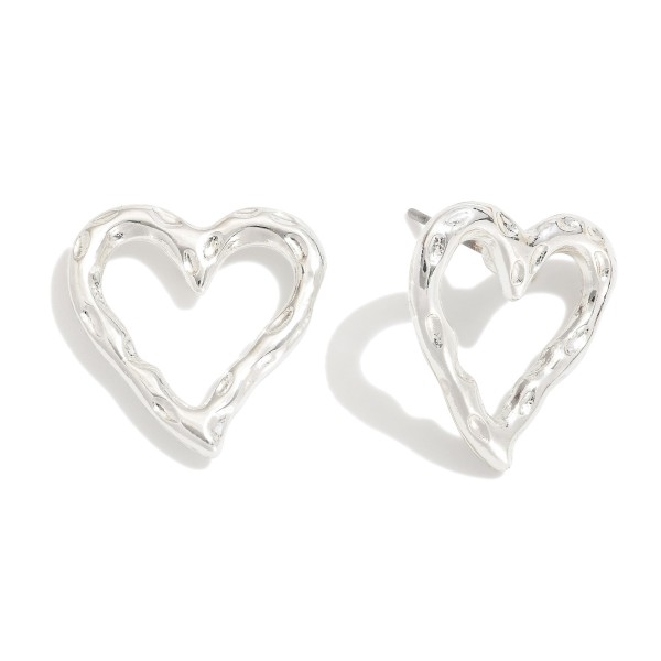 Wholesale hammered Metal Hollow Heart Large Stud Earrings L