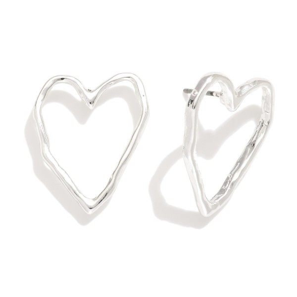 Wholesale hollow Textured Metal Heart Post Drop earrings L