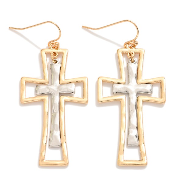 Wholesale nesting Hammered Metal Cross Drop Earrings L
