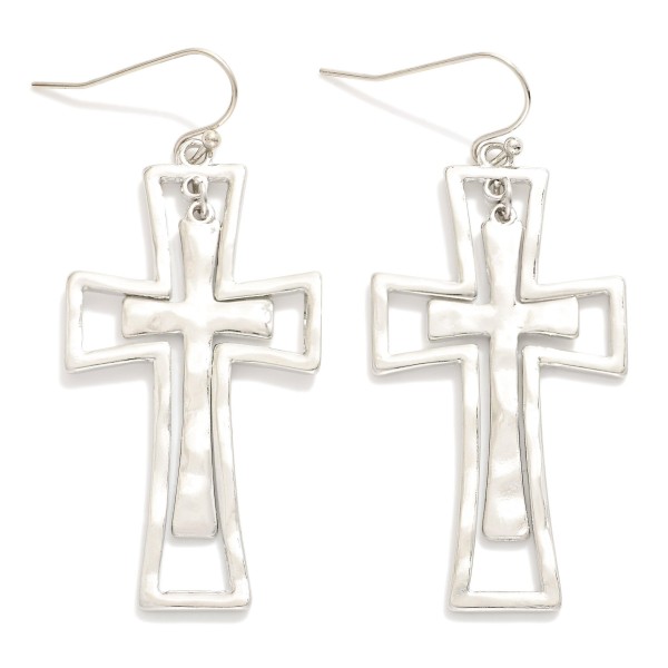 Wholesale nesting Hammered Metal Cross Drop Earrings L