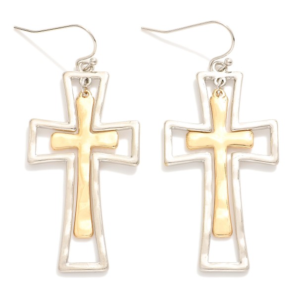 Wholesale nesting Hammered Metal Cross Drop Earrings L