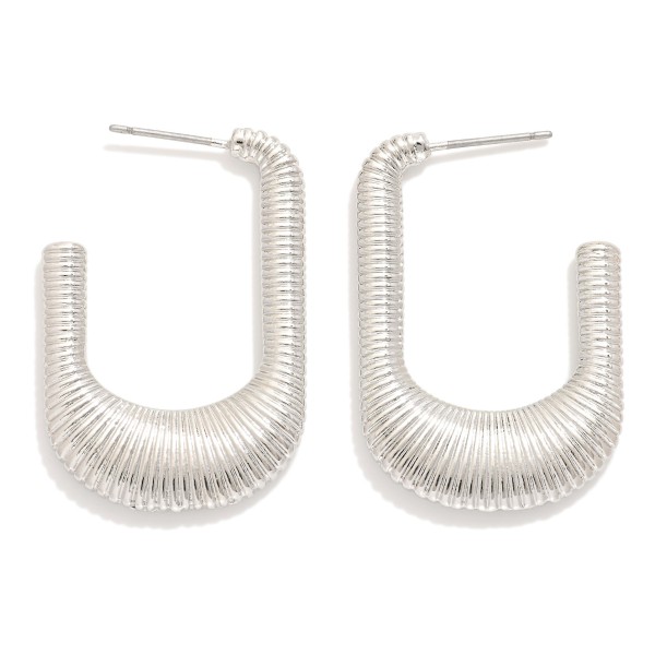 Wholesale ridged Metal Rectangular Hoop Earrings L