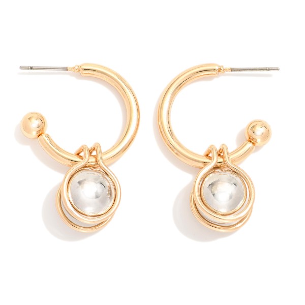 Wholesale metal Hoop Earrings Encased Metal Ball Dangle L