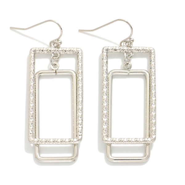 Wholesale textured Metal Nesting Rectangles Drop Earrings L