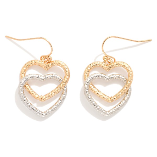 Wholesale linked Textured Metal Hearts Drop Earrings L