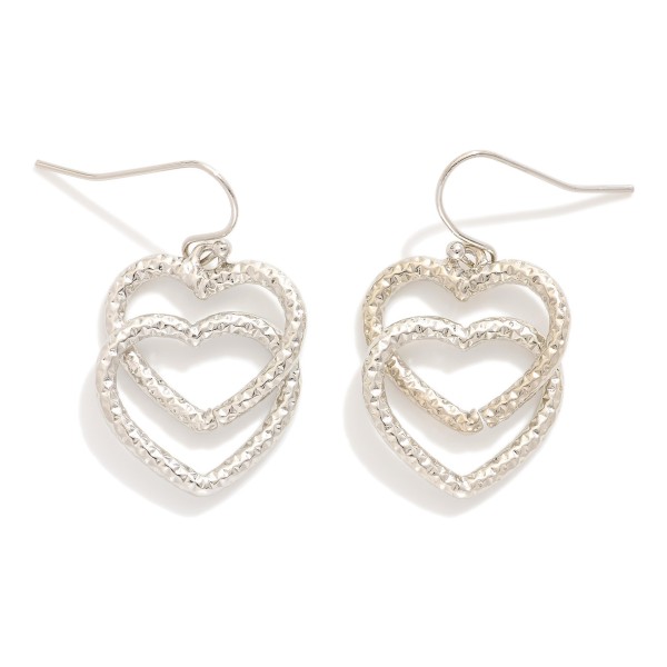 Wholesale linked Textured Metal Hearts Drop Earrings L