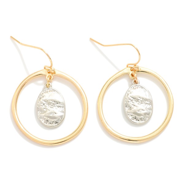 Wholesale metal Hoop Drop Earrings Nesting Textured Metal Oval Detail L