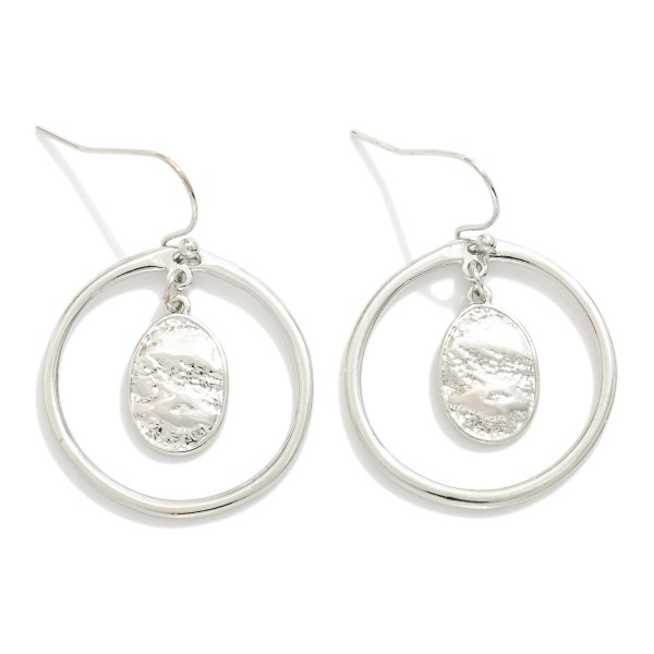 Wholesale metal Hoop Drop Earrings Nesting Textured Metal Oval Detail L